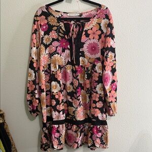 Floral Midi Dress with Pink and Black Accents